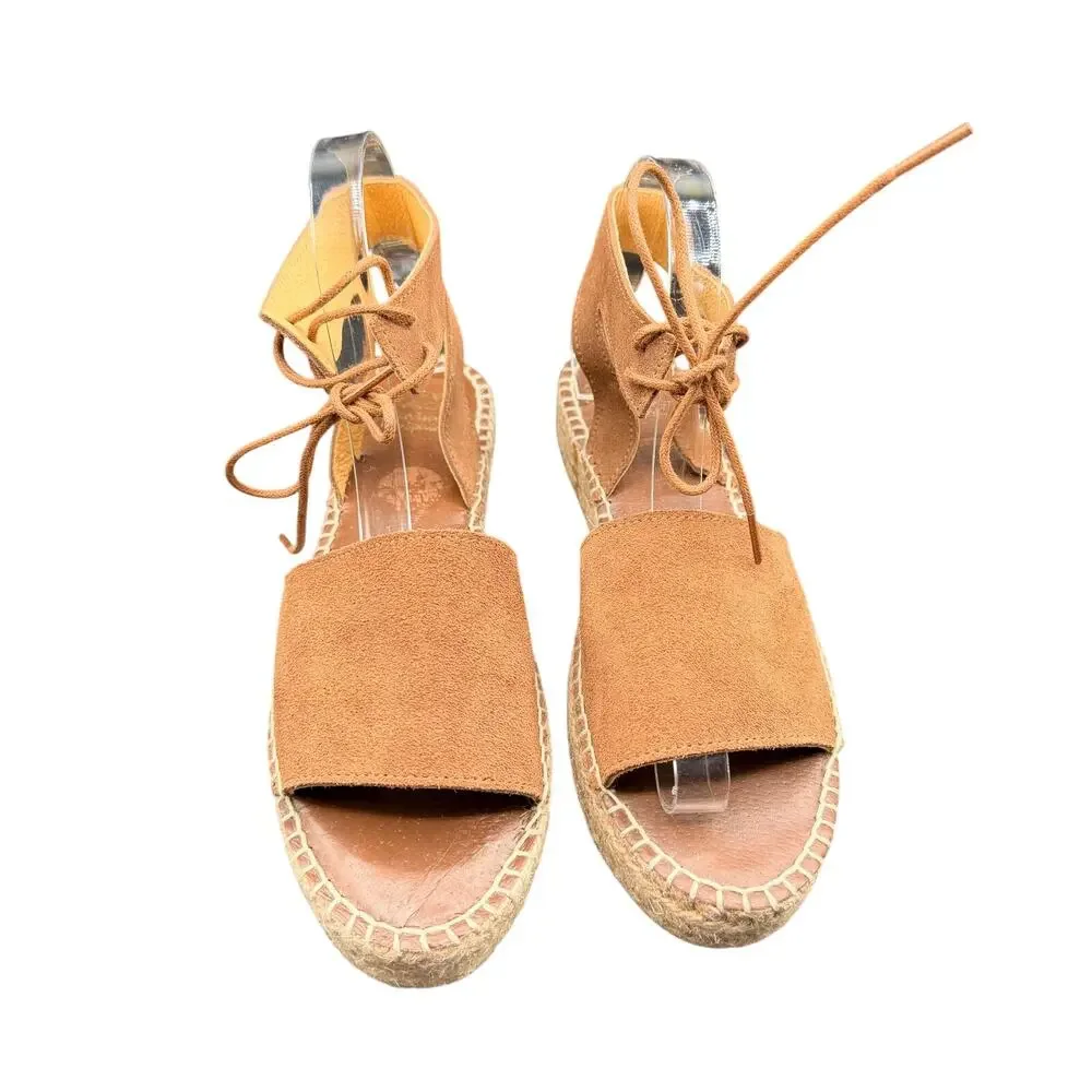 Andre Assous Espadrille Sandals Brown Suede Lace Up EU 39 US 8.5-9